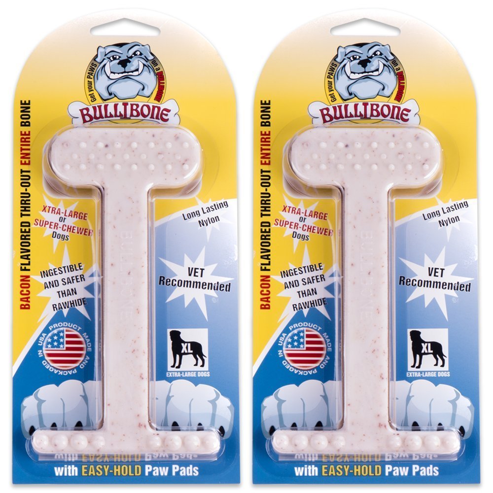 Bullibone Nylon Dog Chew Toy for Aggressive Chewers - Dental Hygiene Bone with Bacon Flavor Durable Tough Chew