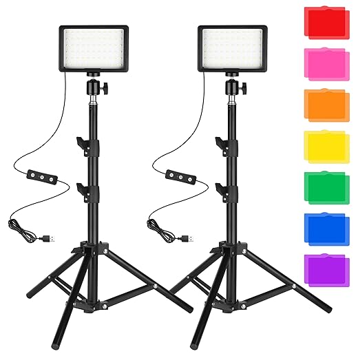 Led-fotolicht, 2 stuks, dimbaar, 5600 K, USB led-videolamp, continu licht, fotografie met statief en kleurfilters voor fotostudio's, YouTube, TikTok, video-opname, game-streaming