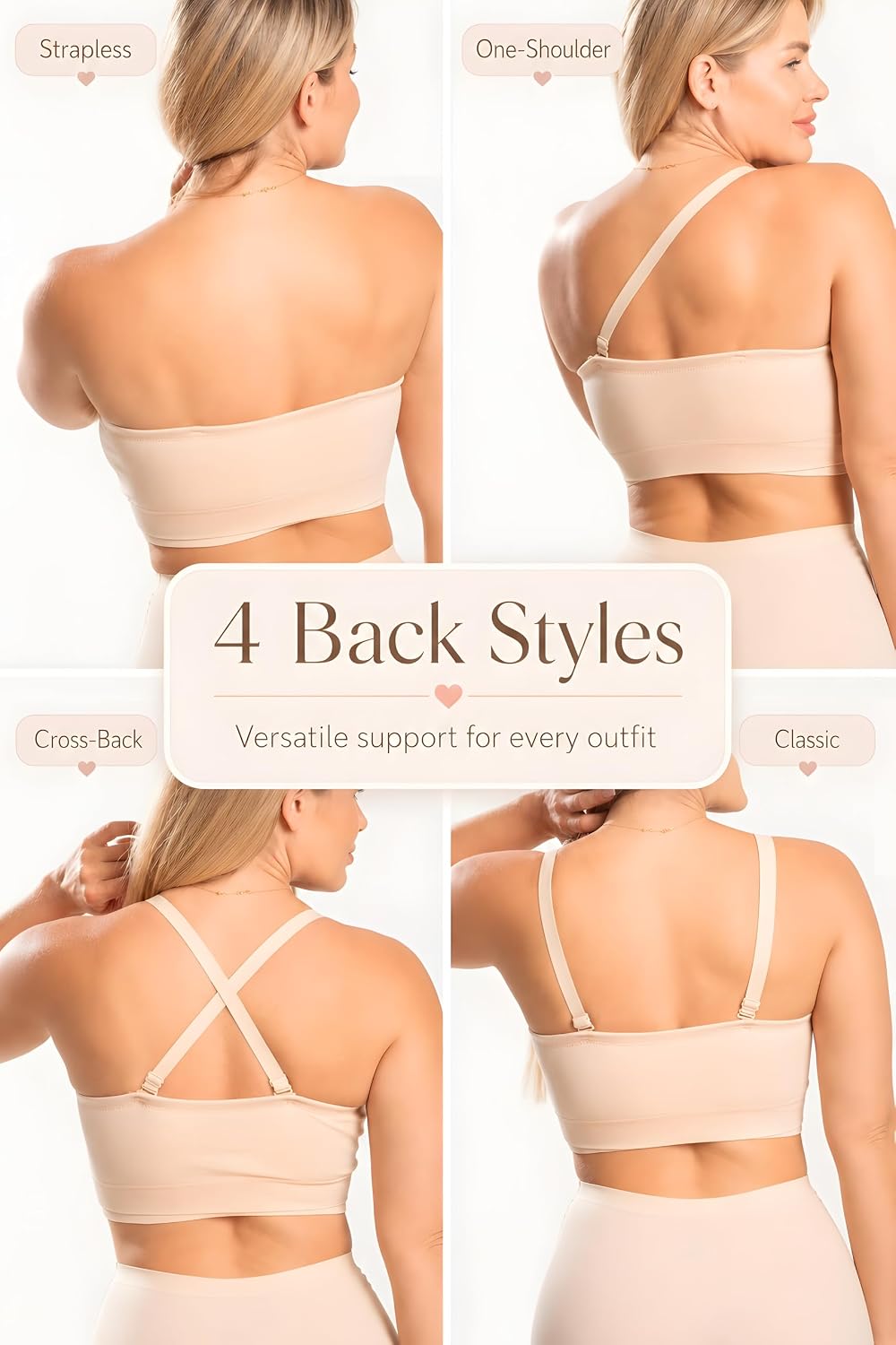 Strapless Nursing Bra, Improved Version, Wireless Padded Maternity Bandeau with Built-in Pads for Breastfeeding