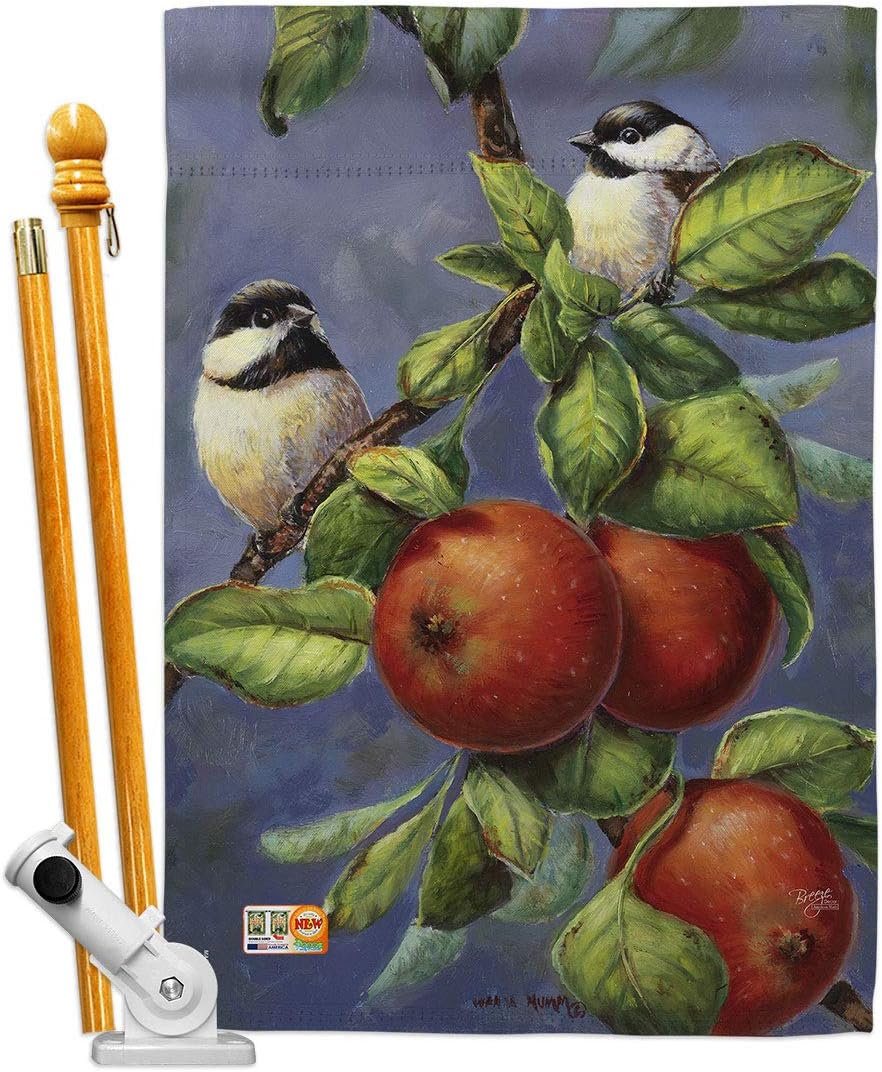 Chickadees Apples House Flag Animals Bird Flamingo Hummingbird Cardinal Peacock Springtime Natural Wildlife Small Decorative Gift Yard Banner Made In USA 28 X 40