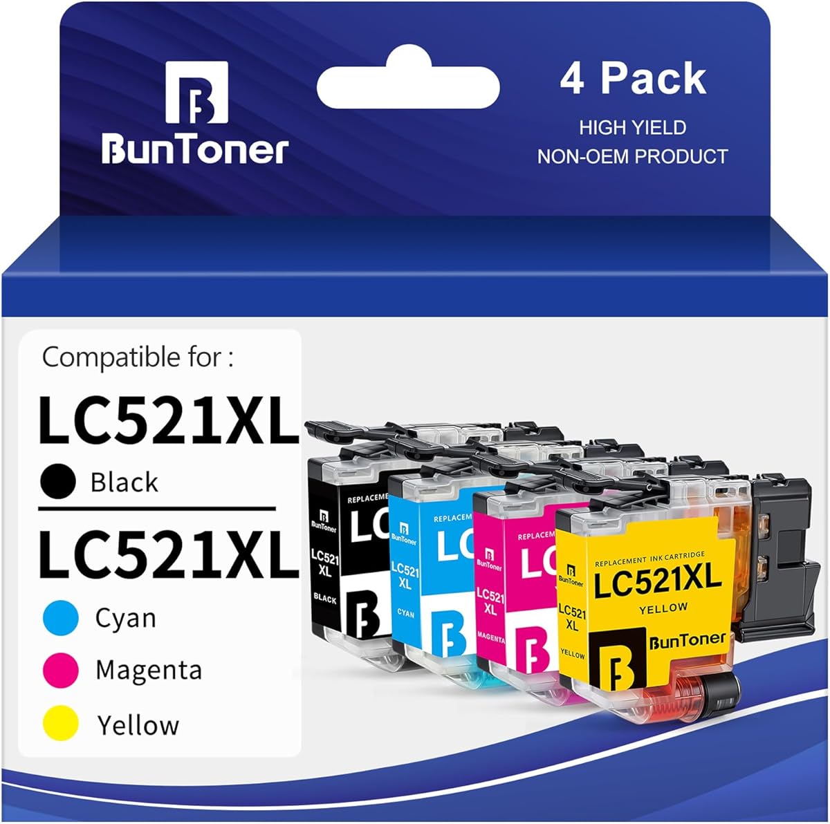 BunToner LC521XL Kompatibler für Brother LC521 XL für Brother DCP-J1260W J1310DW J1313DW J1360DW J1460DW(4-Pack)
