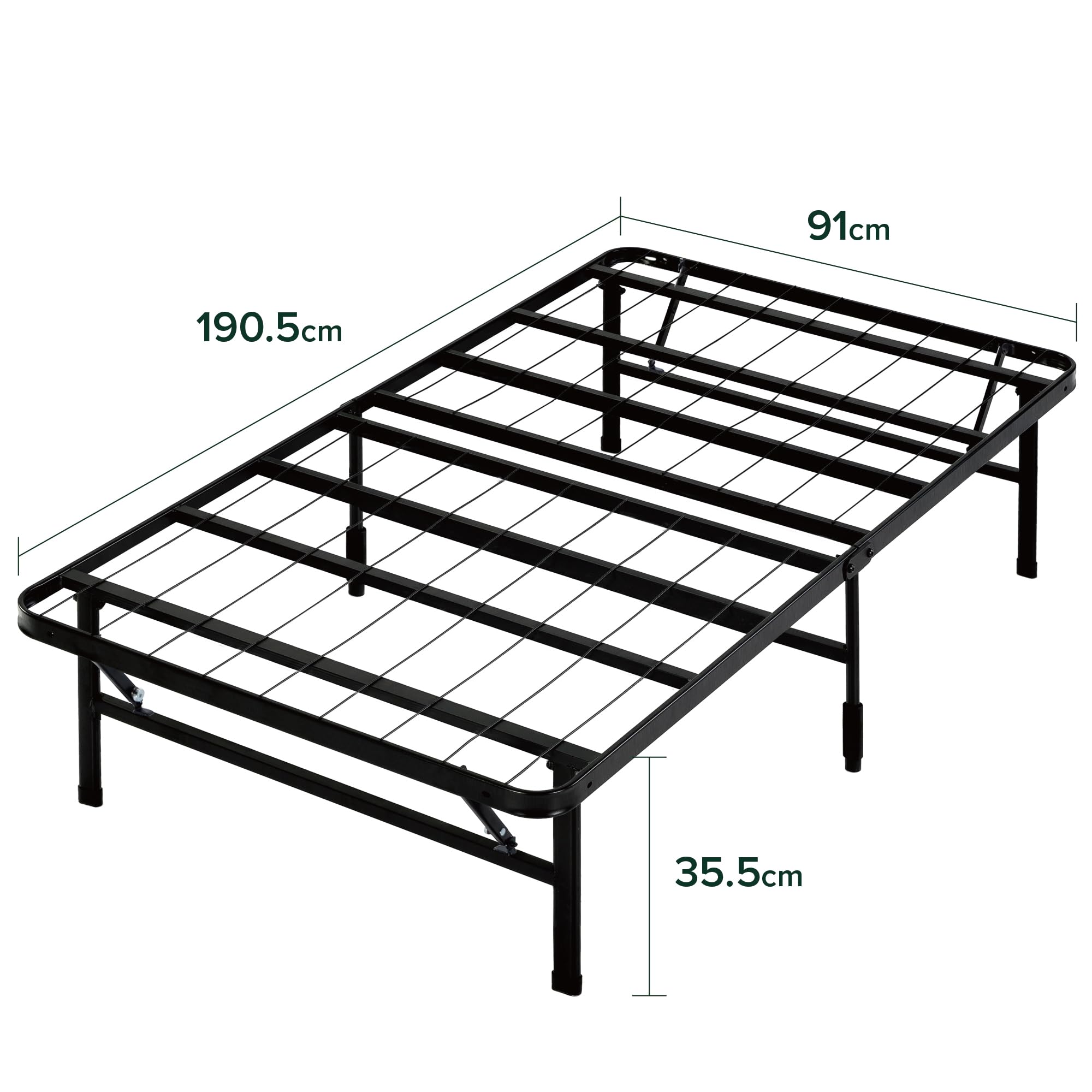 Zinus SmartBase Somier Plegable 90x190 cm - Altura 35 cm - Base Cama Individual en Acero - Montaje Sin Herramientas - Espacio de Almacenamiento - Negro
