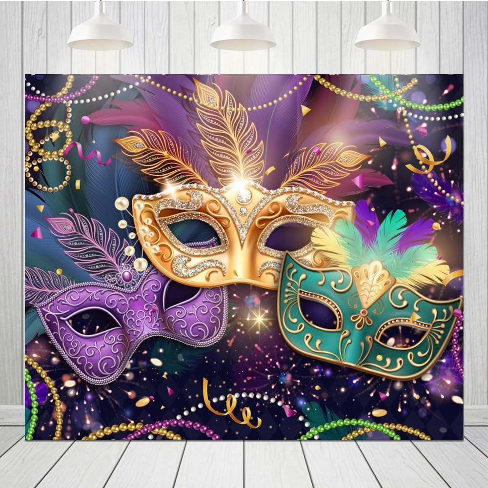 Canessioa Masquerade Backdrop Masquerade Party Decorations Carnival Fiesta Backdrops for Photography 10x8ft Banner Gold Mask Photo Backdrop Dance