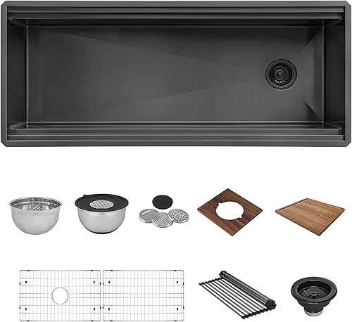 Vista 55 de Ruvati RVH7121BL - Fregadero de cocina de acero inoxidable negro de 21 pulgadas