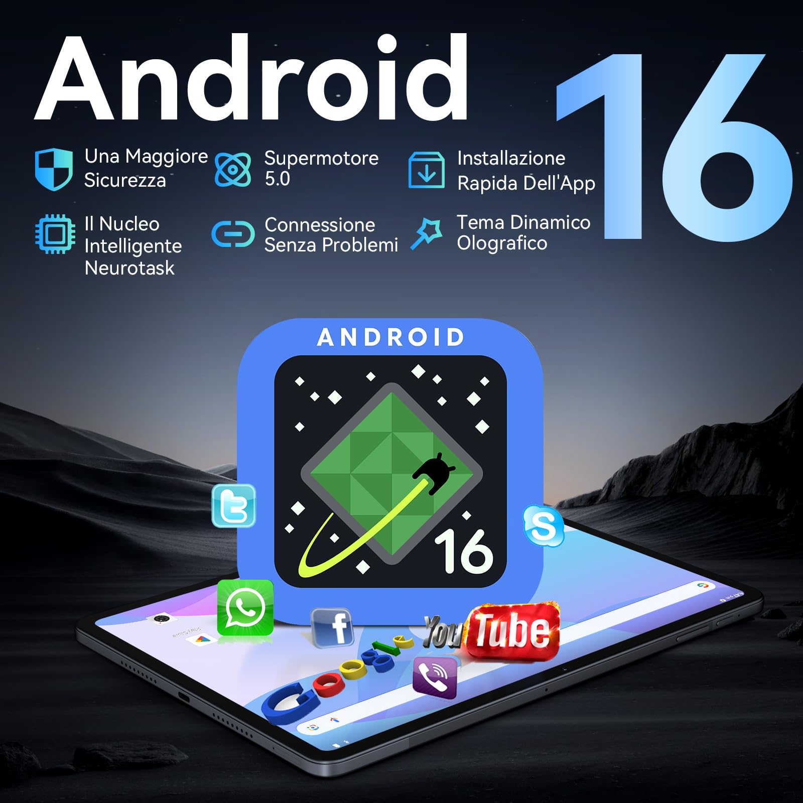 TABWEE T60 Tablet 12 Pollici con Tastiera - Android 16, 48 GB RAM+ 256 GB ROM, 10000 mAh, 16 MP+8 MP, 1600 * 2400 QHD+, WideVine L1, Gemini AI, GPS, Tablet in Offerta con SIM (4 Anni Garanzia)