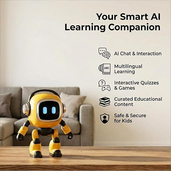 AI Smart Tutor Robot with 4 Major AI Models and Natural Conversation, 37 Languages Story Music Weather Bluetooth Speaker, Interactive Eye Lights Home Learning Companion