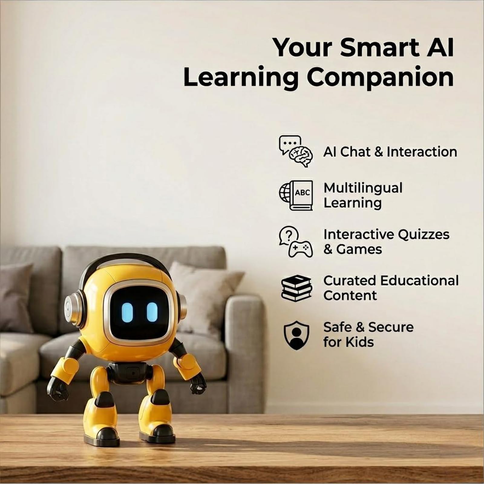 AI Smart Tutor Robot z 4 głównymi modelami AI i naturalną rozmową, 37 językami, opowieści, muzyka, pogoda, głośnik Bluetooth, interaktywne oświetlenie oczu towarzysz nauki w domu