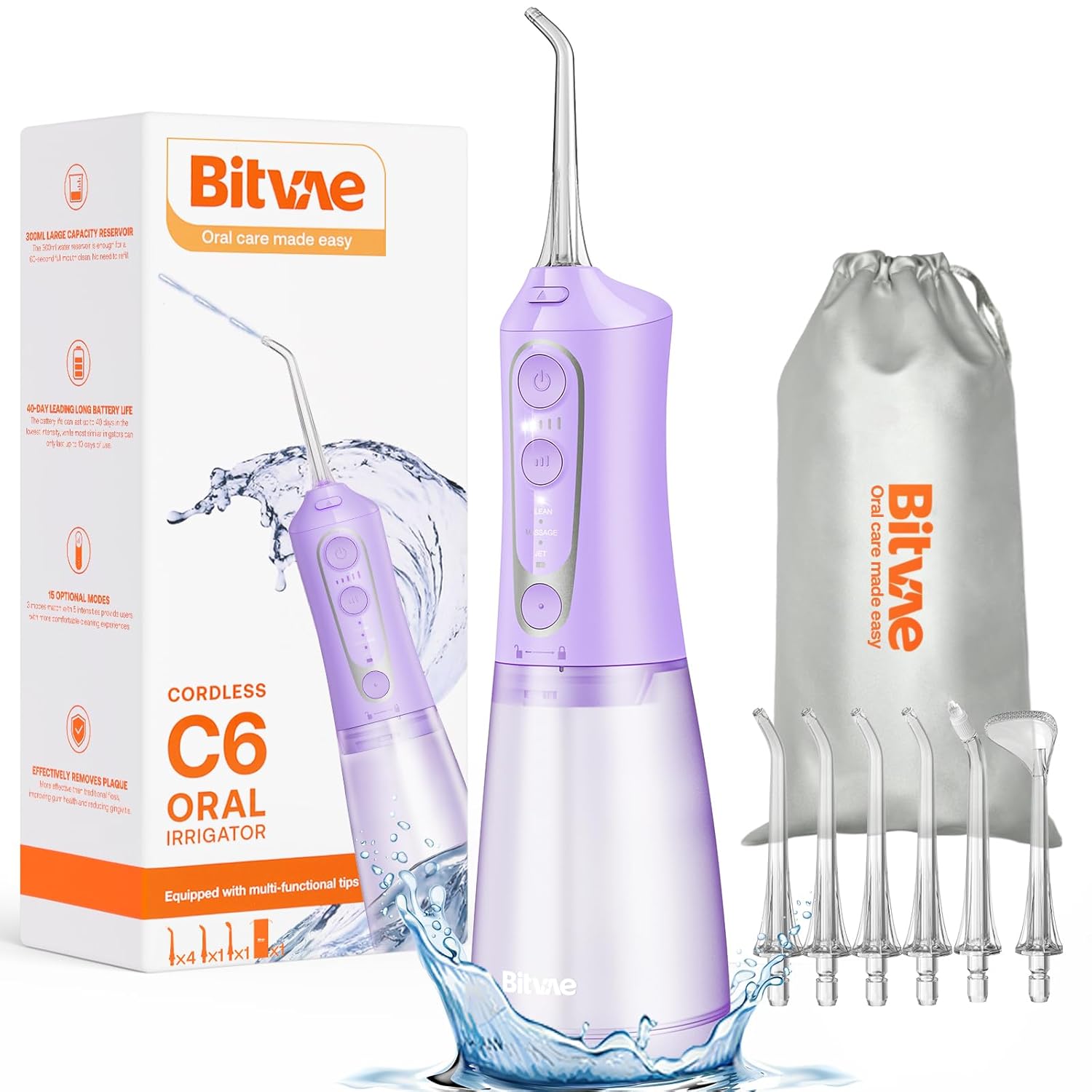 Bitvae cordless water flosser with 6 jet tips