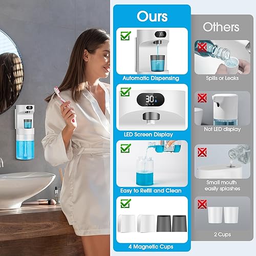 Miniatura 6 de Dispensador automático de enjuague bucal para baño, dispensador de enjuague bucal eléctrico sin contacto de 20.29 onzas, juego de accesorios de baño