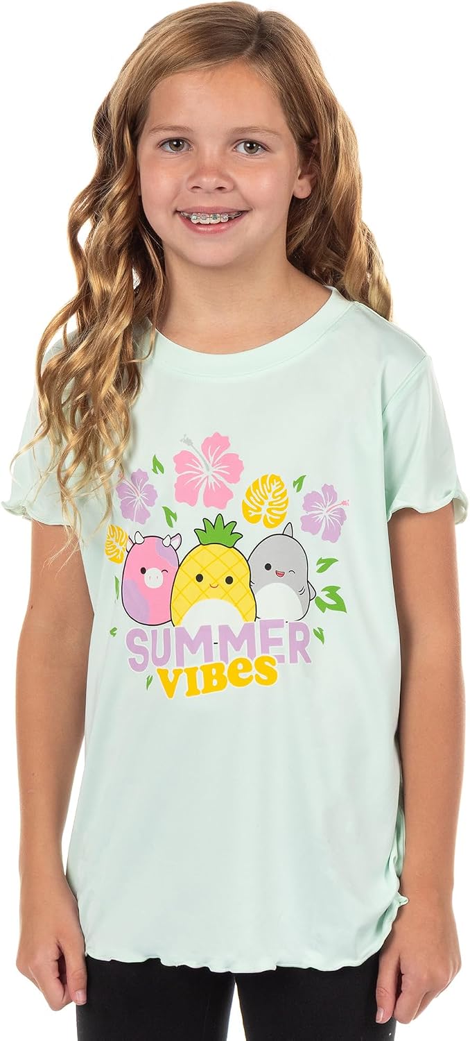 Squishmallows T-Shirt Girls' Summer Vibes Performance Tops 2-Pack UPF 50+ Tee