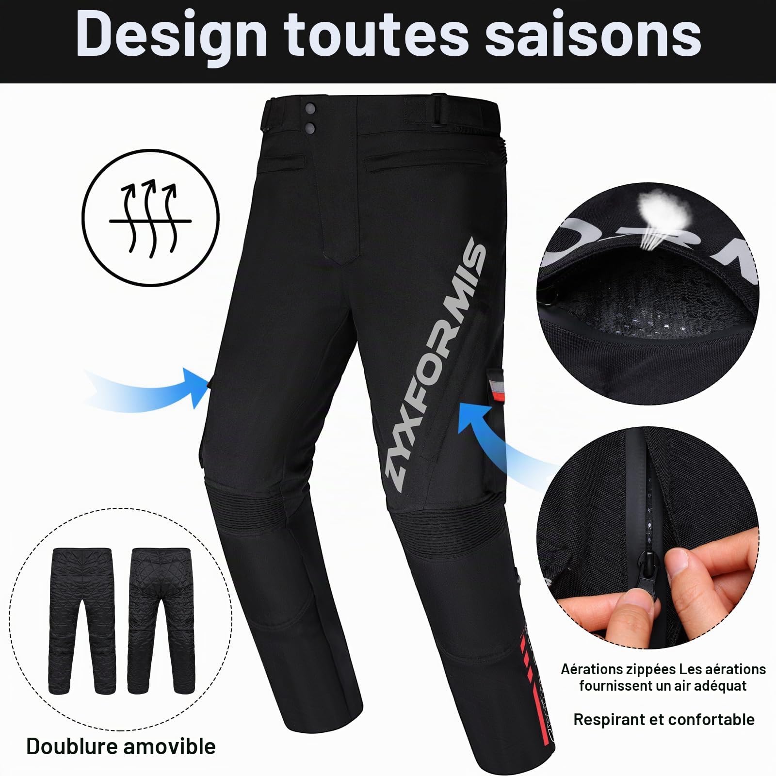 Pantalon de Moto Homme avec Amovible Armure Protection, Imperméable et Coupe-Vent Pantalons de Moto de Course Renforcé avec Doublure Amovible pour Hiver/été