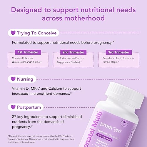 Miniatura 5 de Premom Prenatal Vitamins for Women - Conception for Her Multivitamin: 27 Nutrients, Includes 680mcg Methyl Folate + Choline + Iron, Traceable