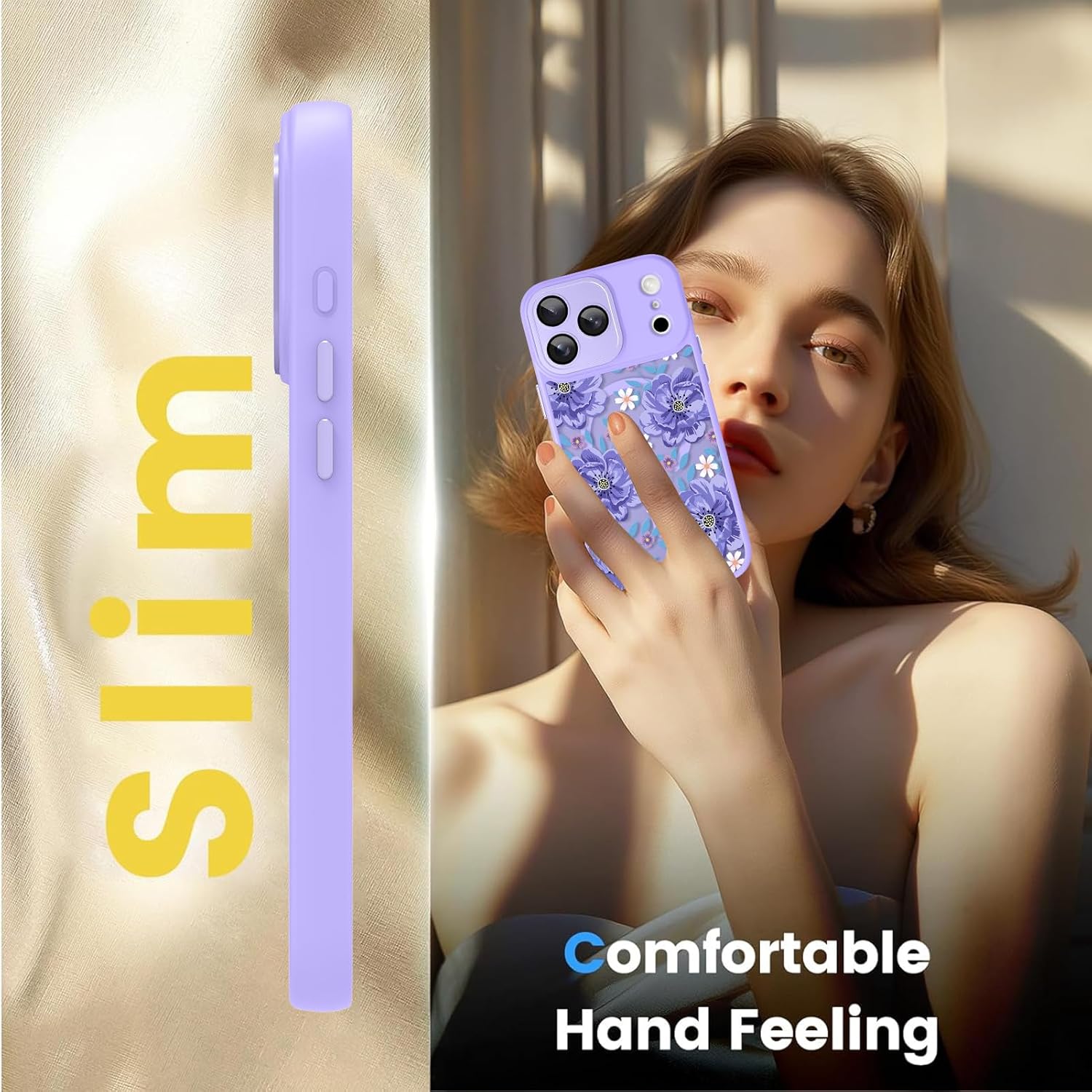 TEAUGHT Compatible for iPhone 17 Pro Case Magnetic Compatible with MagSafe, Pretty Flower Floral Pattern Clear Design Slim Soft Silicone Shockproof Protective for Girls Women, Purple