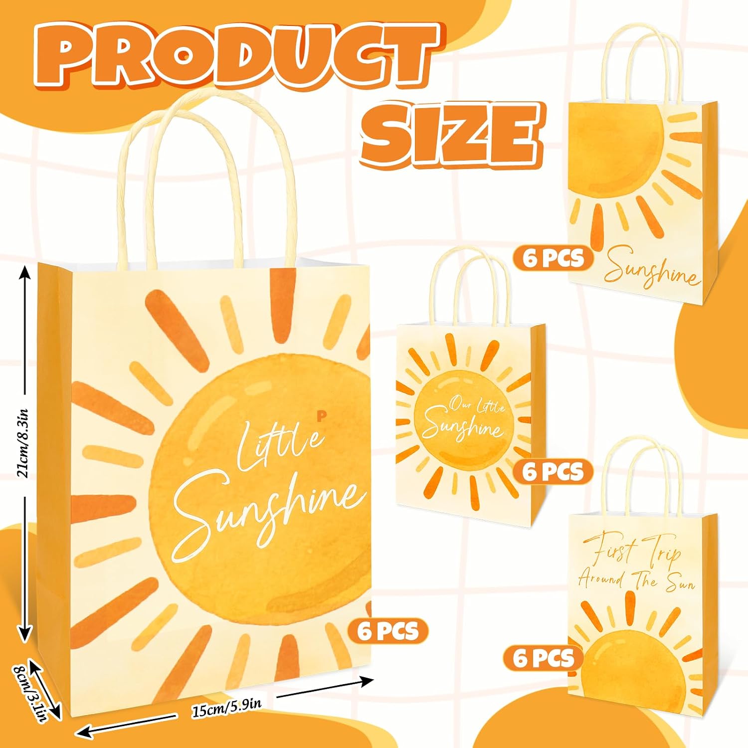 FYSUIMU 24Pcs First Trip Around The Sun Party Favor Bags with Handles Boho Sun Paper Gift Bag Little Sunshine Candy Treat Bags for 1st Birthday Baby Shower Party Supplies image 2