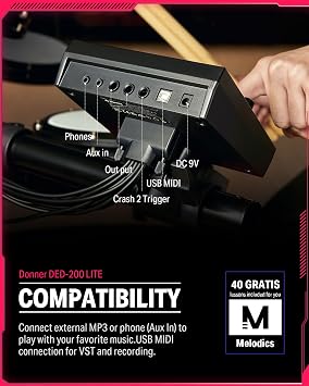 Donner DED-200 LITE Electronic Drum Set for Beginner with 450+ Sounds and Donner Saddle Drum Throne Height Adjustable Padded Seat Drum Stool for Adults and Kids