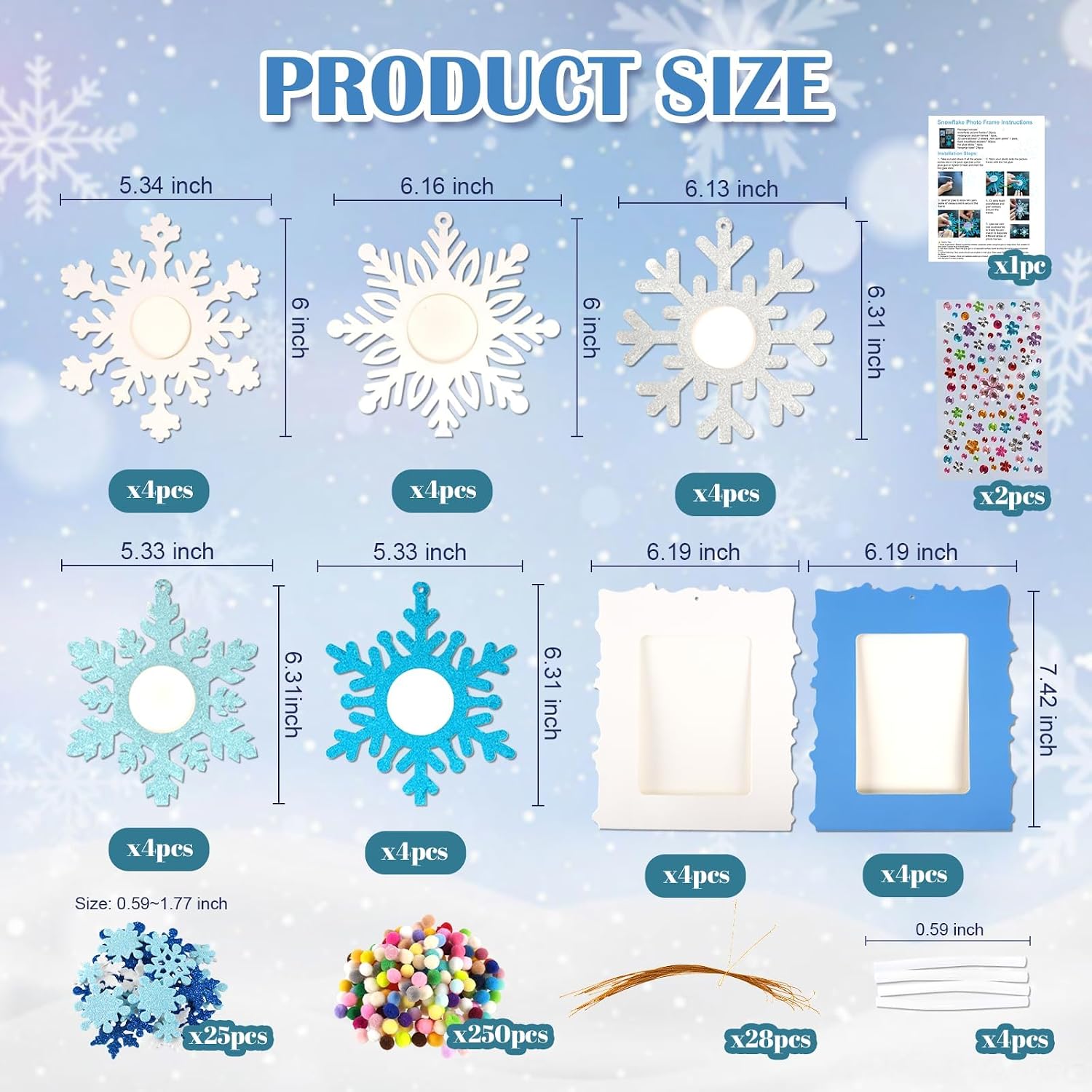 Winter Picture Frame Craft Kit for Kids, DIY Snowflake Ornaments, 28 Pack image 4