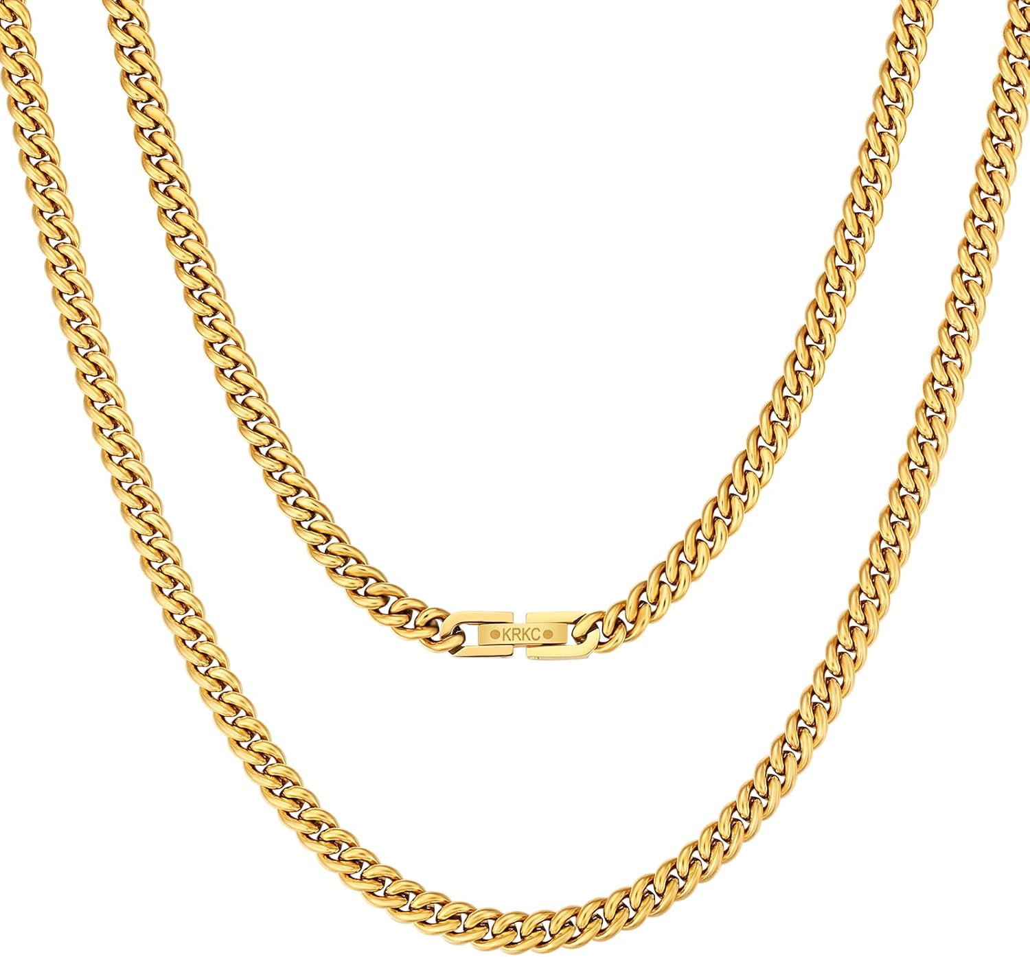 KRKC Cadena de eslabones cubanos de 0197in para hombre collar de oro de acero inoxidable sólido de 18 quilates cadena cubana de oro de 16 a 24