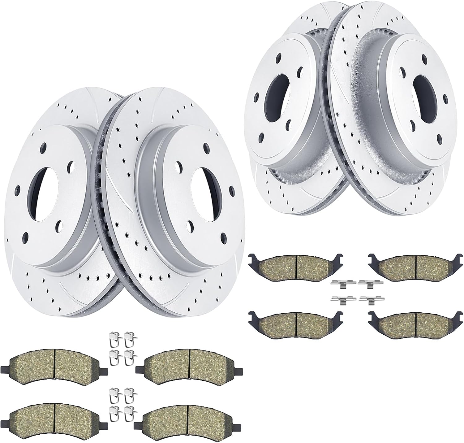 Front and Rear Brake Rotors Ceramic Brake Pads Truck & Tow Drilled and Slotted Brake Kit for DODGE RAM 1500 Durango Chrysler Aspen 5 LUG