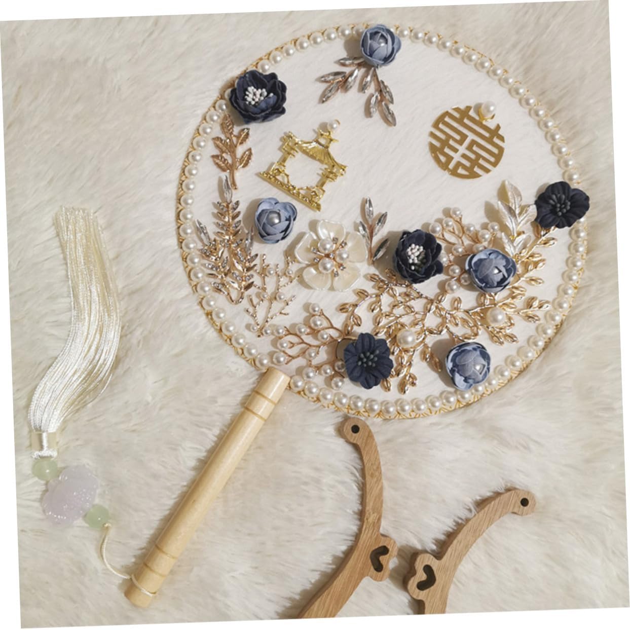 GRIRIW 新婦向け古典中華風丸形ハンドファン 結婚式用アンティーク団扇 踊りや写真撮影にな伝統デザインアクセサリー