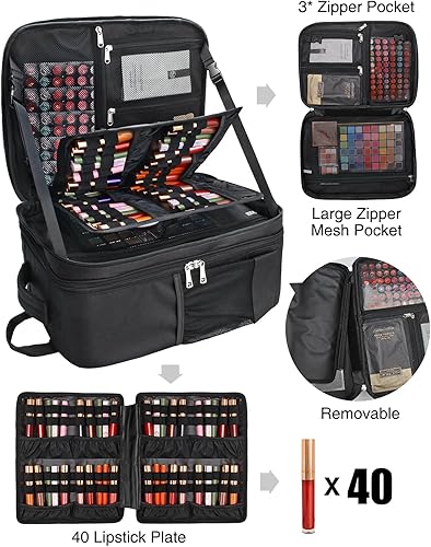 Miniatura 2 de Mochila de maquillaje extra grande, estuche de viaje profesional, bolsa de maquillaje para mujeres, estuche organizador de almacenamiento para