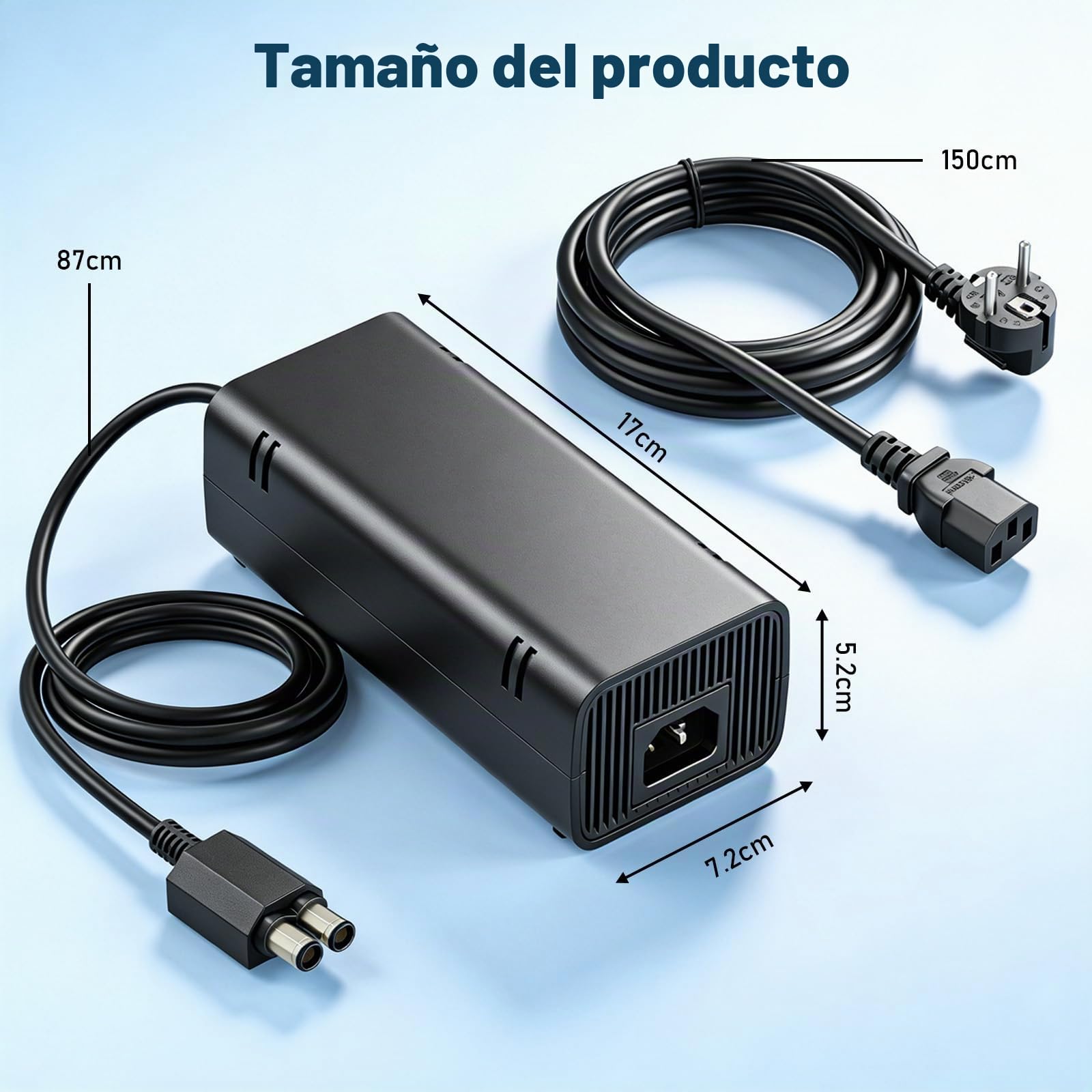 Cable de alimentación para Xbox 360 Slim, adaptador de corriente con cable de alimentación para Microsoft Xbox 360 Slim, cargador de batería con cable de carga, cable de alimentación universal para