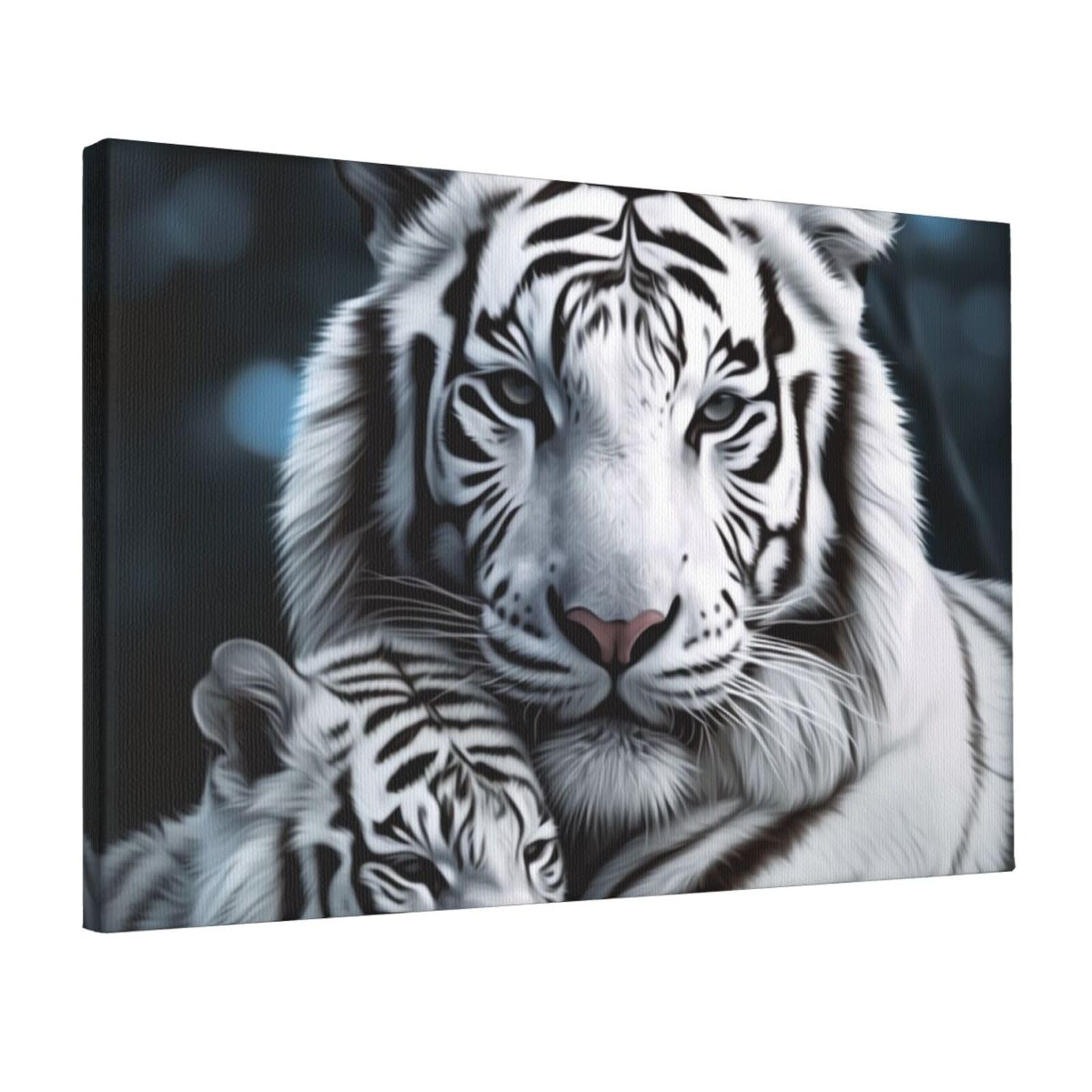 KLOPH White Tiger Canvas Wall Art for Living Room 12"x18" Modern Artwork Painting for Bathroom Hanging Canvas Prints Aesthetic Wallart for Bedroom Kitchen Office Wall Decor