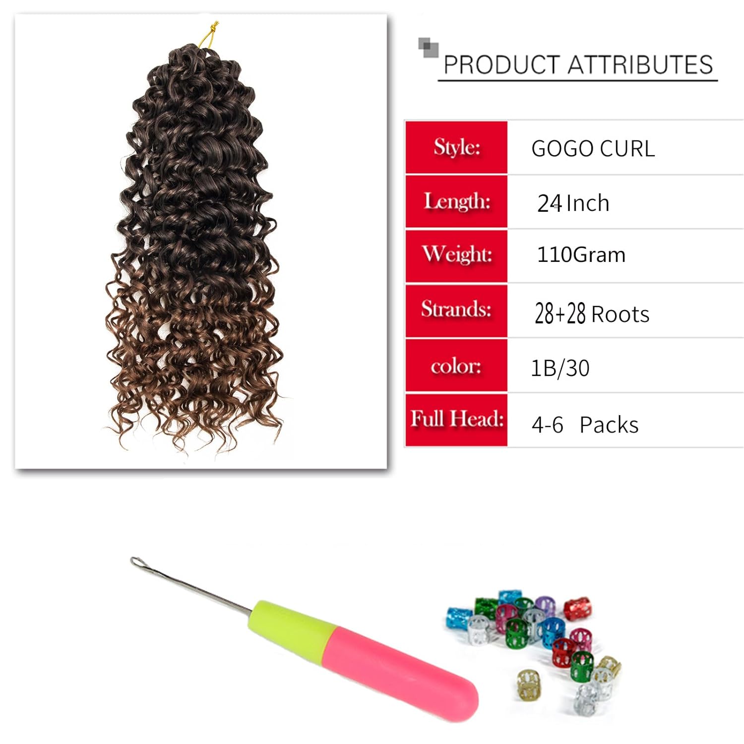 GoGo Curl Crochet hair 24inch Water Wave Crochet hair Ombre Synthetic Bohemian Crochet Braid Deep Wave Braiding hair Extensions(7Packs,1B/30)