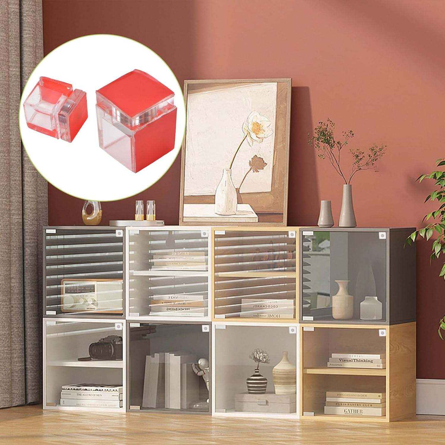 Magnetic Latches, 6 Sets Transparent Acrylic Cabinet Magnetic Catches Self-Adhesive Glass Door Magnetic Catch Magnet Cabinet Latch Closure for Acrylic/Glass Cupboard Display (2 Size)