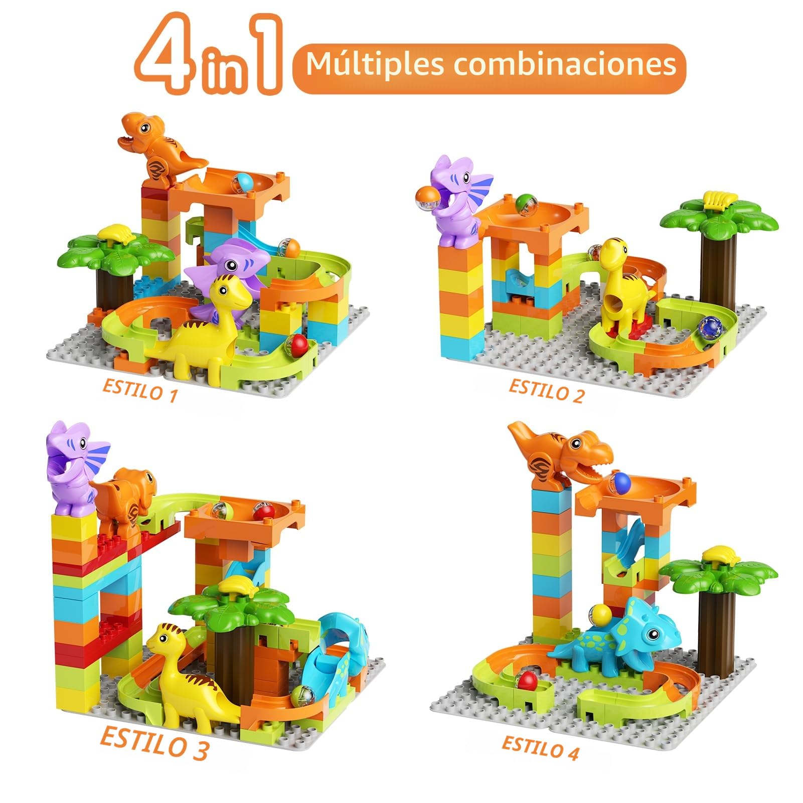 burgkidz Pista de Canicas Dinosaurios Bloques Juego de Laberinto, 78 Piezas Circuito Carreras de Mármol Juguete de Construcción, Regalos Educativo Stem para Niños de 3+ Años