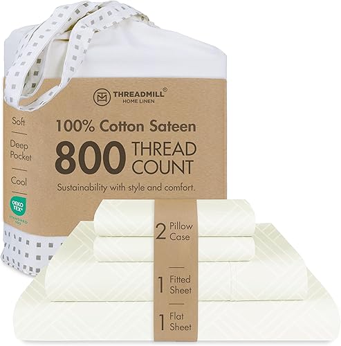 Vista 12 de Threadmill Sábanas de lujo de 800 hilos, tamaño completo, 100 % algodón - Sábanas de cama de tejido satinado verde salvia, mejor que el algodón