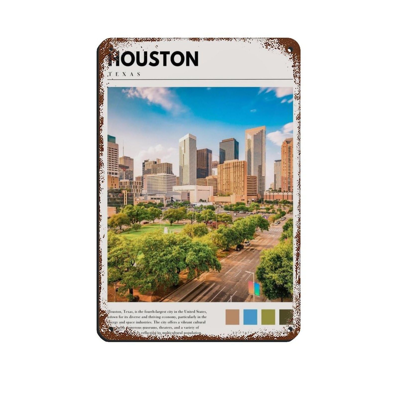 Houston Texas Poster Houston Art Retro Poster Metal Tin Sign Chic Art Retro Iron Painting Bar People Cave Cafe Family Garage Poster Wall Decoration 8x12inch(20x30cm)