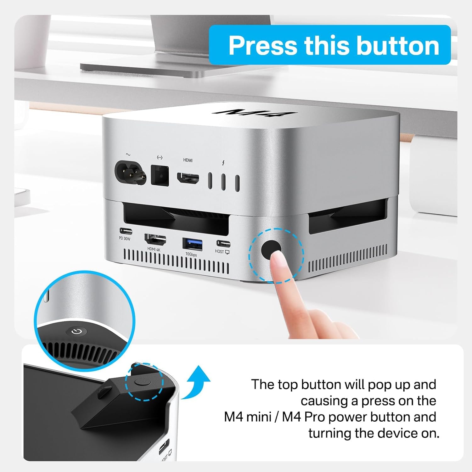 ACASIS Mac mini M4 Dock & Stand with Dual-Bay NVMe SSD Enclosure, Aluminum HDMI Hub for Mac mini M4 and M4 Pro 2024, 4K60Hz HDMI,4 X 10G USB A, PD 30W, SD/TF, Support SSD B+M M-Key - Image 9