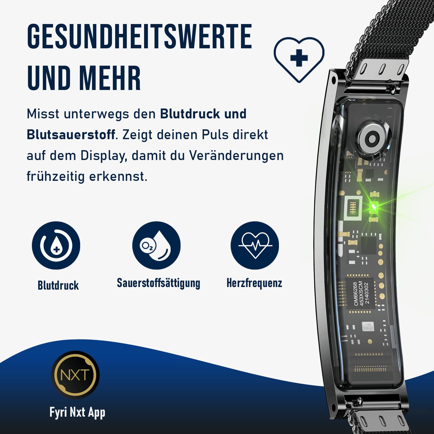 Fontastic Smartband Luxis LED-Display Pulsmesser SpO2 Schlaftracker Schrittzähler BT 5.3 1ATM Metallband Silikonband Roségold