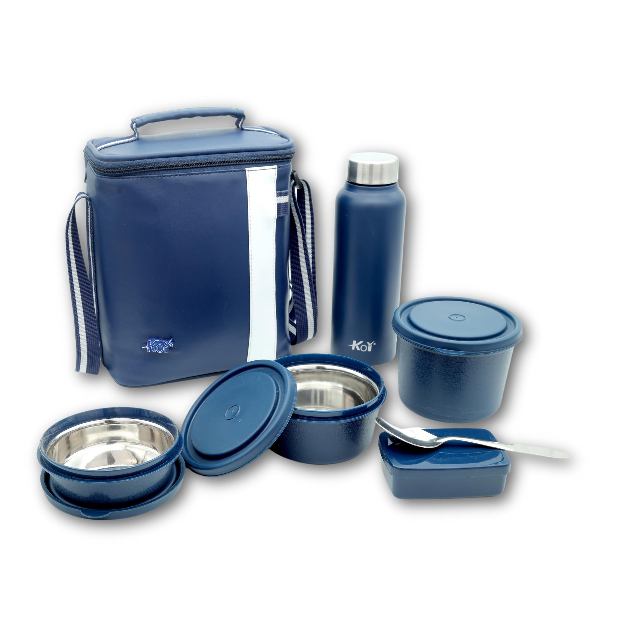 KOI Luxe Lunch Box Set with Insulated Bag and Steel Cutlery 3 Microwave Safe Steel Containers BPA Free(290ml, 450ml, 600ml), Plastic Pickle Box (180ml), and 750ml Steel Water Bottle (Blue) (B0D8QLMHD3) Amazon Price History, Amazon Price Tracker