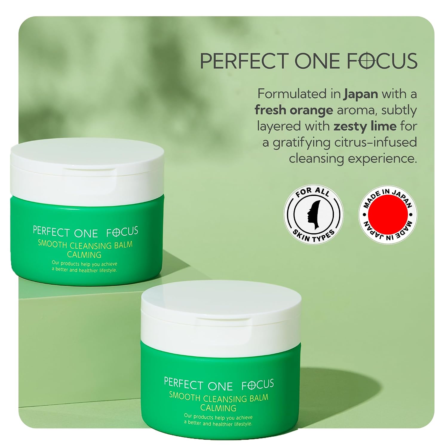 PERFECT ONE Smooth Cleansing Balm Makeup Remover, Hydrating Cleanser, Face Cleansing Cream, Japanese Skin Care with Vitamin C, AHA, Ceramides for Pore Care and Radiant Skin (2.64 Ounce, Lime & Orange)