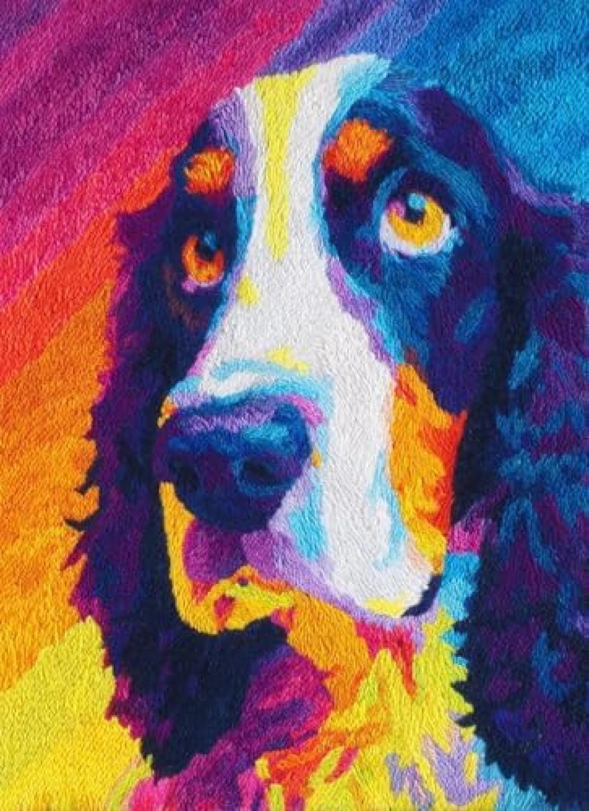 XDEGHUANGSS Latch Hook Rug Kit English Setter Dog Puppy Drink Juice with Pre-Printed Mat Cover DIY Cushion Crochet Yarn Hooking Craft Set for Floor Decor 38x52cm