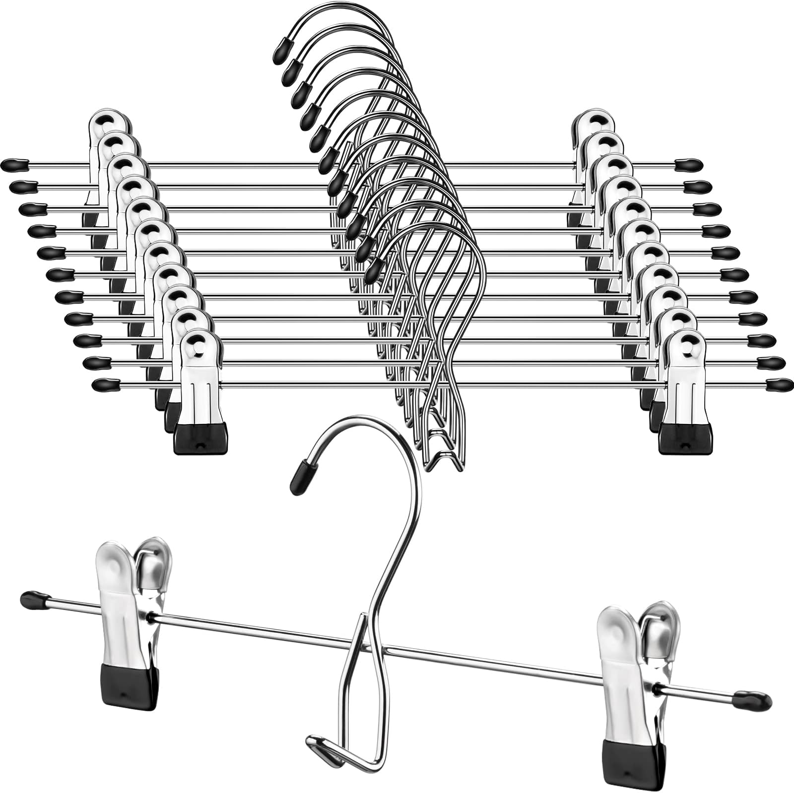 - 12 Pcs College Dorm Room Supplies Decor Skirt Pants Hangers with Clips Heavy Duty Clip Space Saving Stackable Add on Metal Organization and Storage for Jeans Towels Skirt Trousers Ties Socks