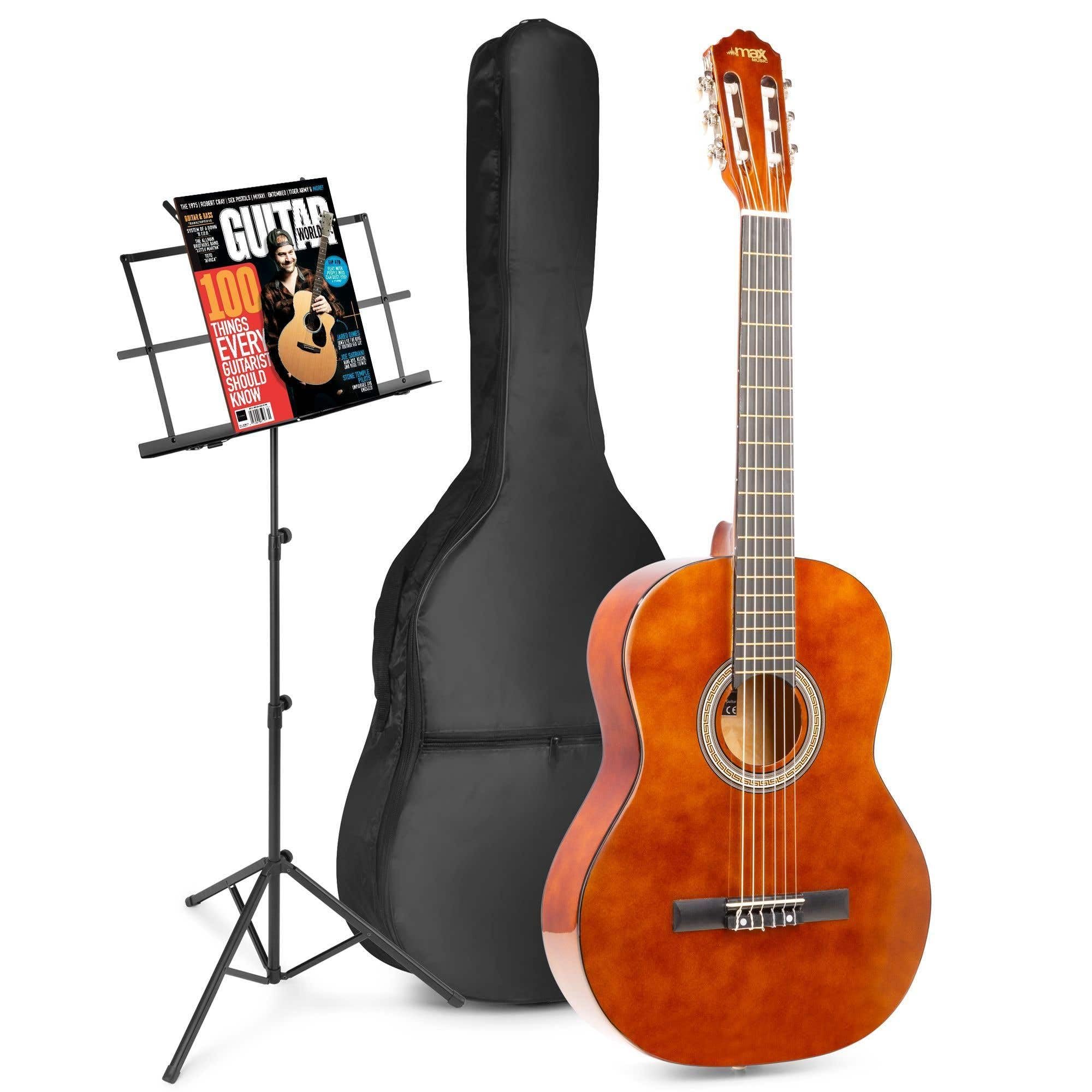MAX SoloArt Guitare Acoustique Classique avec Pupitre - Marron, Idéal pour Débuter la Guitare