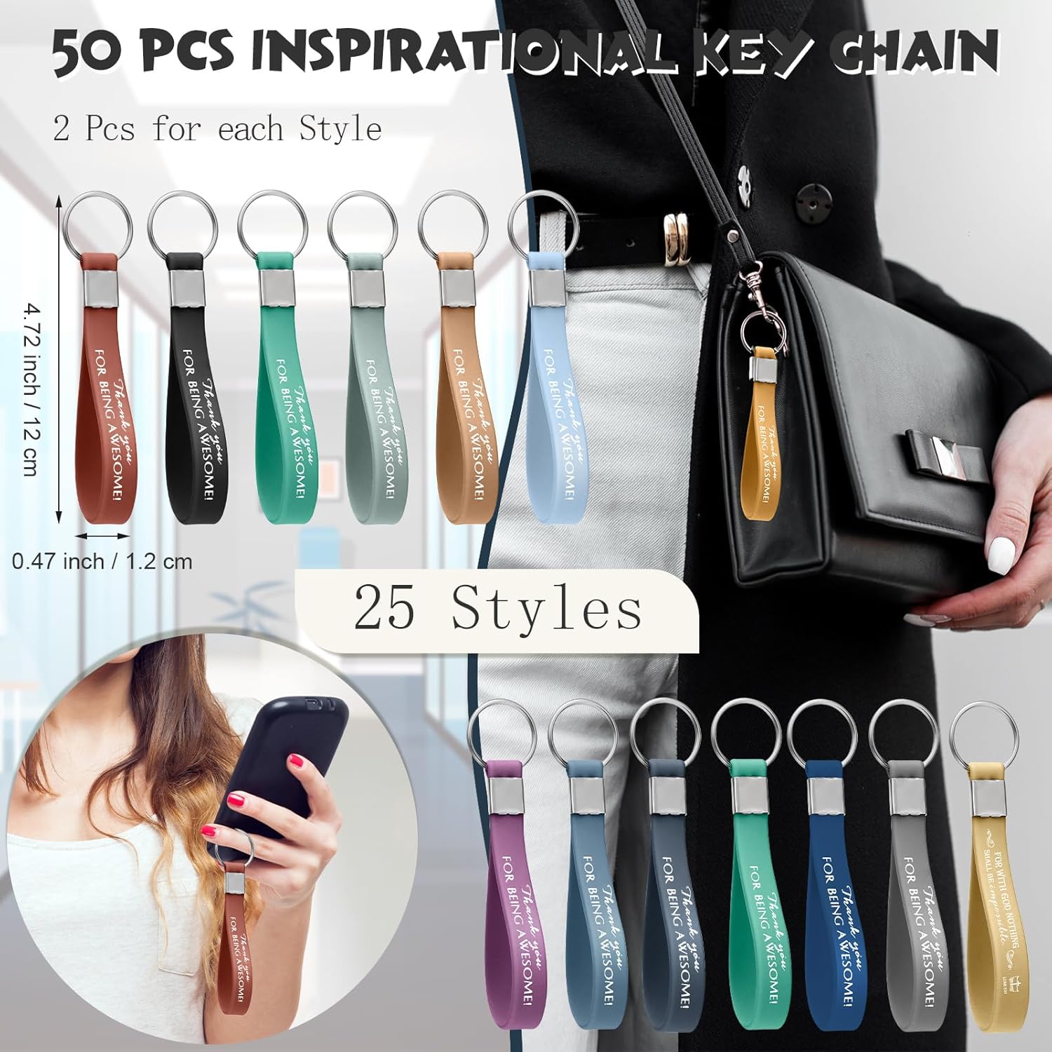 Unittype 50 PC Thank You Gift for Employee Appreciation Motivational Awesome Rubber Keychains Bulk Gift for Team Volunteer Coworkers Team Staff - Image 2