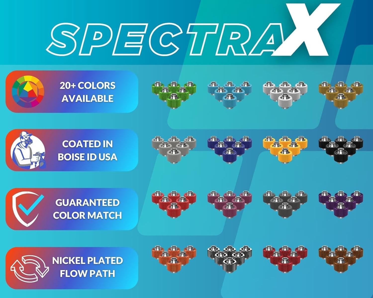 PrimoChill SecureFit SX - Premium Compression Fitting For 3/8in ID x 5/8in OD Flexible Tubing 6 Pack (F-SFSX58-6) - Available in 20+ Colors, Custom Watercooling Loop Ready - Candy Purple