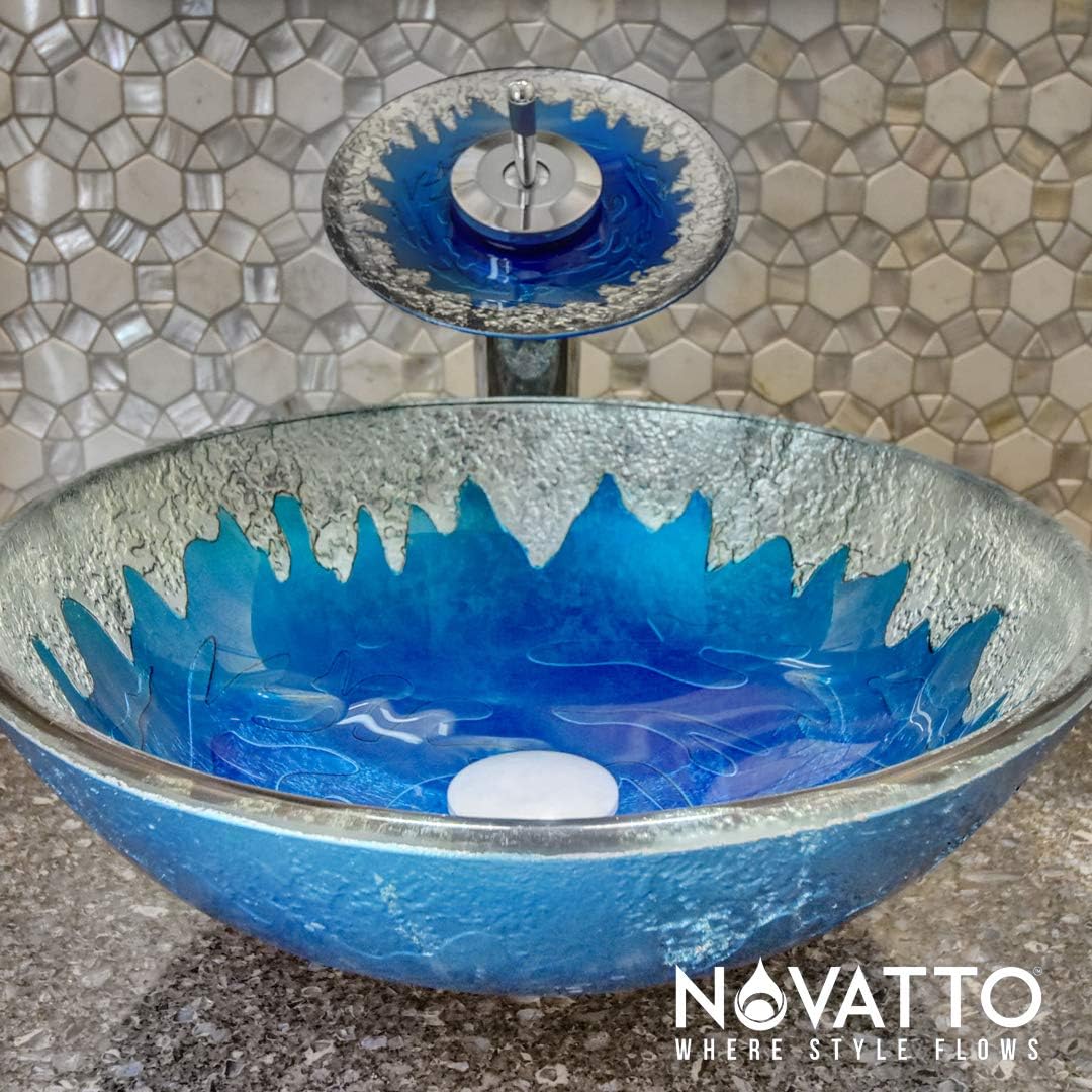 One-Day Sale: Up to 80% Off Novatto DIACCIO Glass Vessel Bathroom Sink Set, Chrome