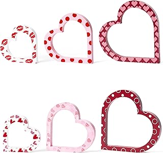 WATINC 3pcs Heart Wooden Signs, Sweet Love Table Decoration, Valentine Wood Tabletop Decor, Valentines Wedding Anniversary Party Tray Centerpiece for Valentine’s Day Home Kitchen Bedroom