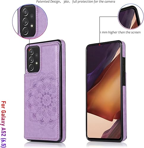 Miniatura 4 de Funda tipo cartera para Galaxy A52 (5G) de 6.5 pulgadas con tarjetero, piel sintética con estampado de mandala en relieve de piel sintética con