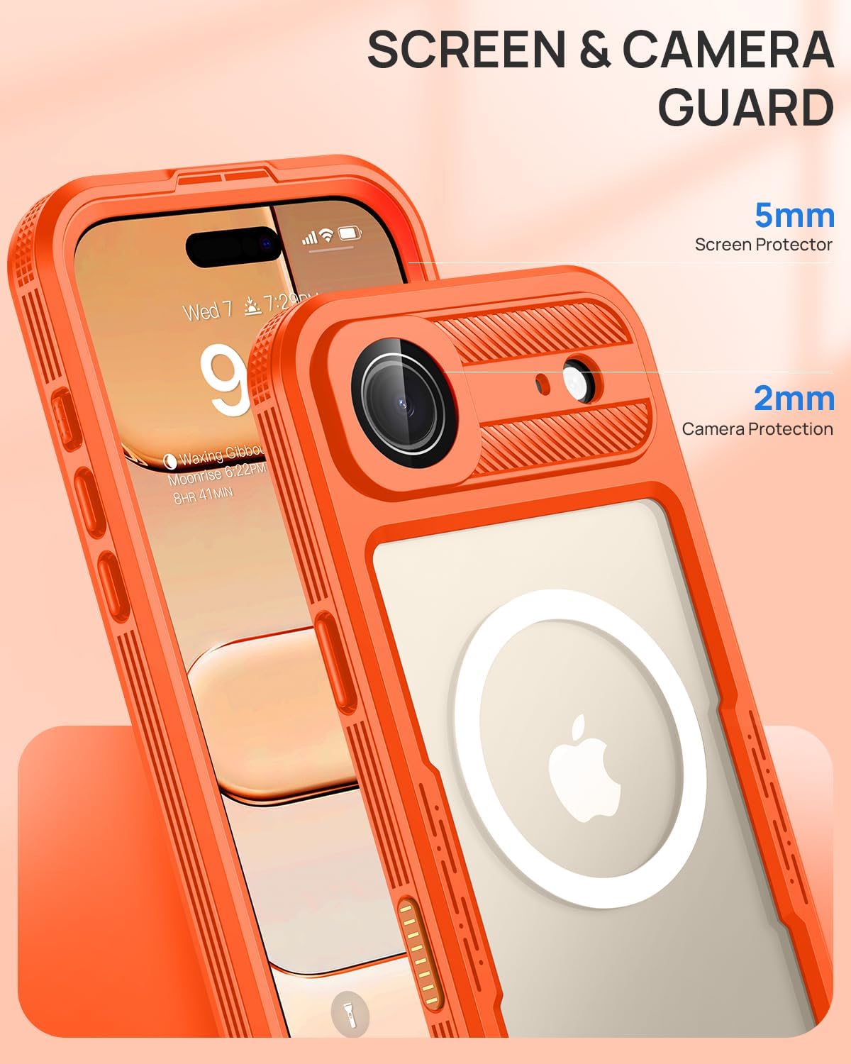 Lanhiem Magnetic for iPhone Air Phone Case, IP68 Waterproof Dustproof Phone, Compatible with Magsafe Built-in Screen Protector Full Body Heavy Duty Rugged Phone 17 Air Cover, 6.5 inch, Cosmic Orange