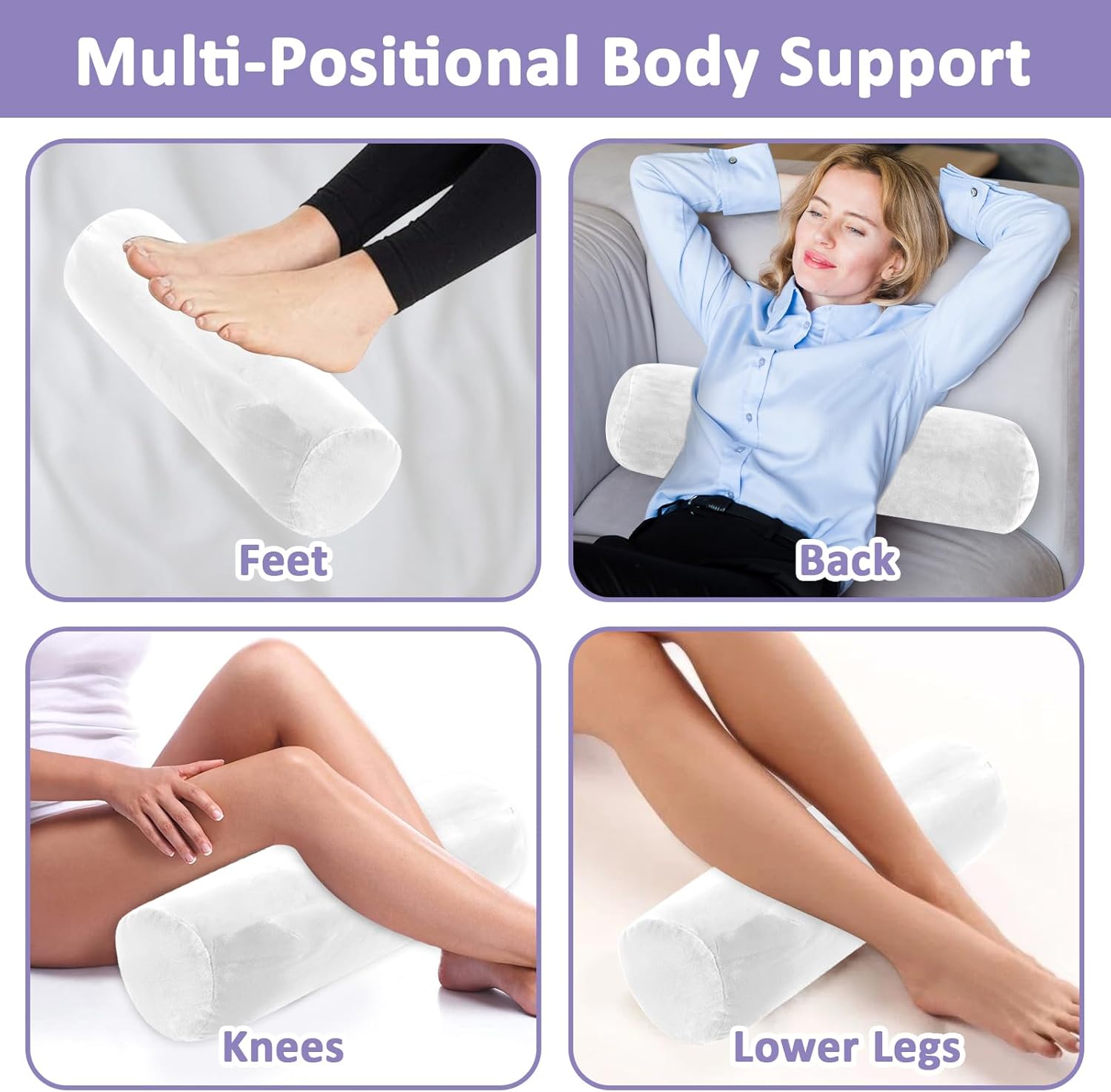 Prasacco 2 Pcs Neck Roll Pillow Cover with Zipper, Round Neck Pillow Case Soft Neck Roll Pillow Cover Pillowcases Round Cervical Pillow Case for Cylindrical Pillow Cushion (White, 16 x 6 Inch) - Image 4