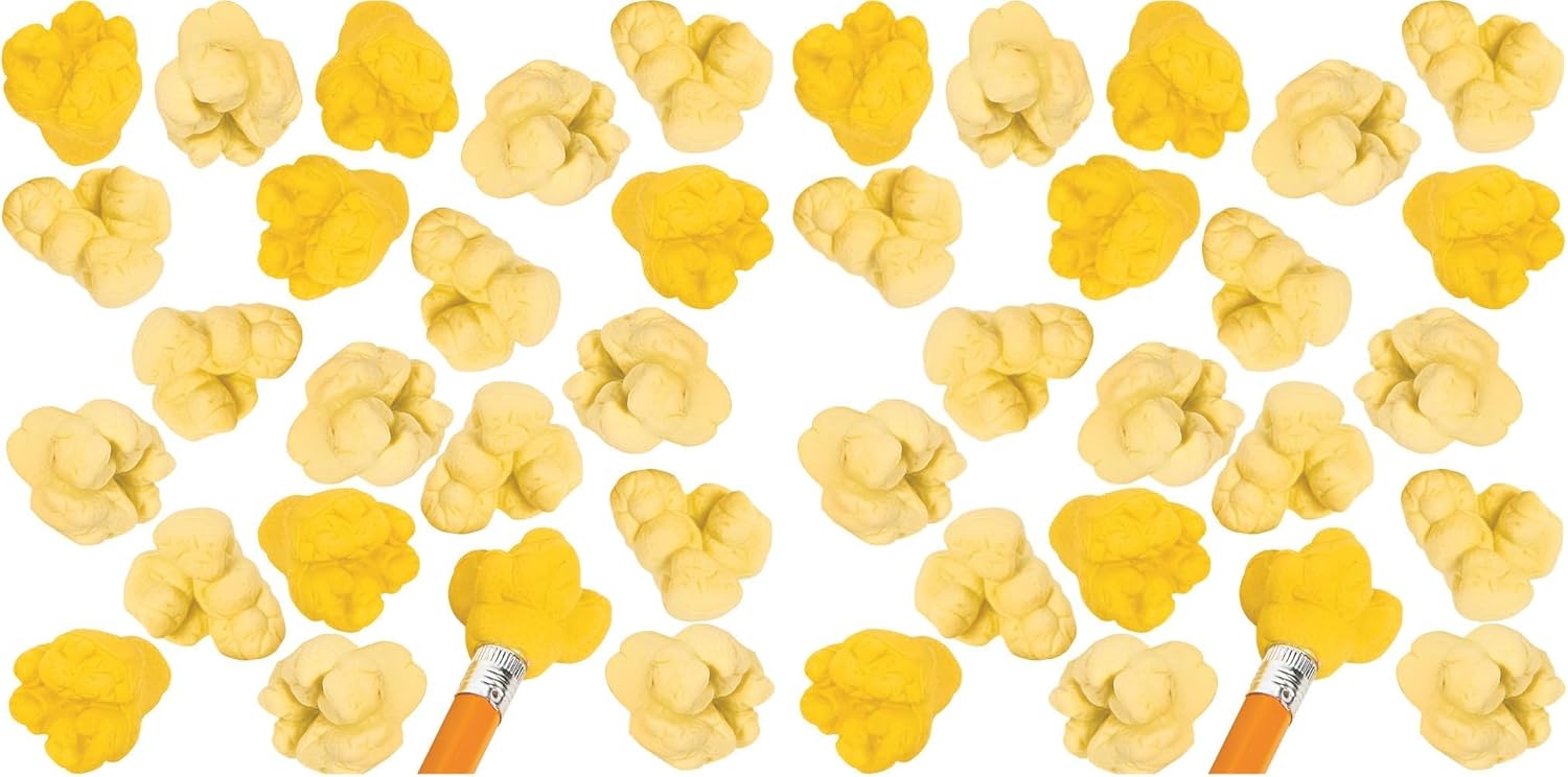 Mini Popcorn Eraser Pencil Toppers - Stationery - 24 Pieces (Pack of 2)