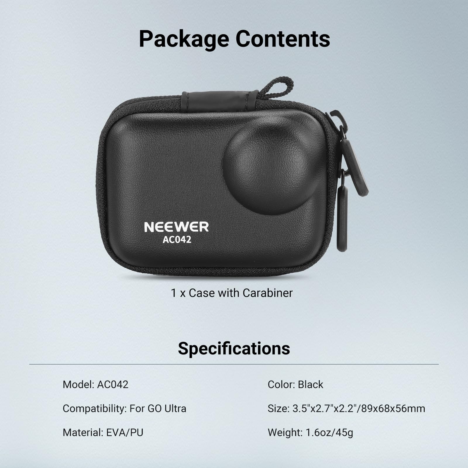 NEEWER AC042 Etui do przechowywania kompatybilne z Insta360 GO Ultra, ochronna przenośna torba podróżna z twardą obudową PU z kieszenią z siatki i karabińczykiem, akcesoria do kamer akcji, AC042