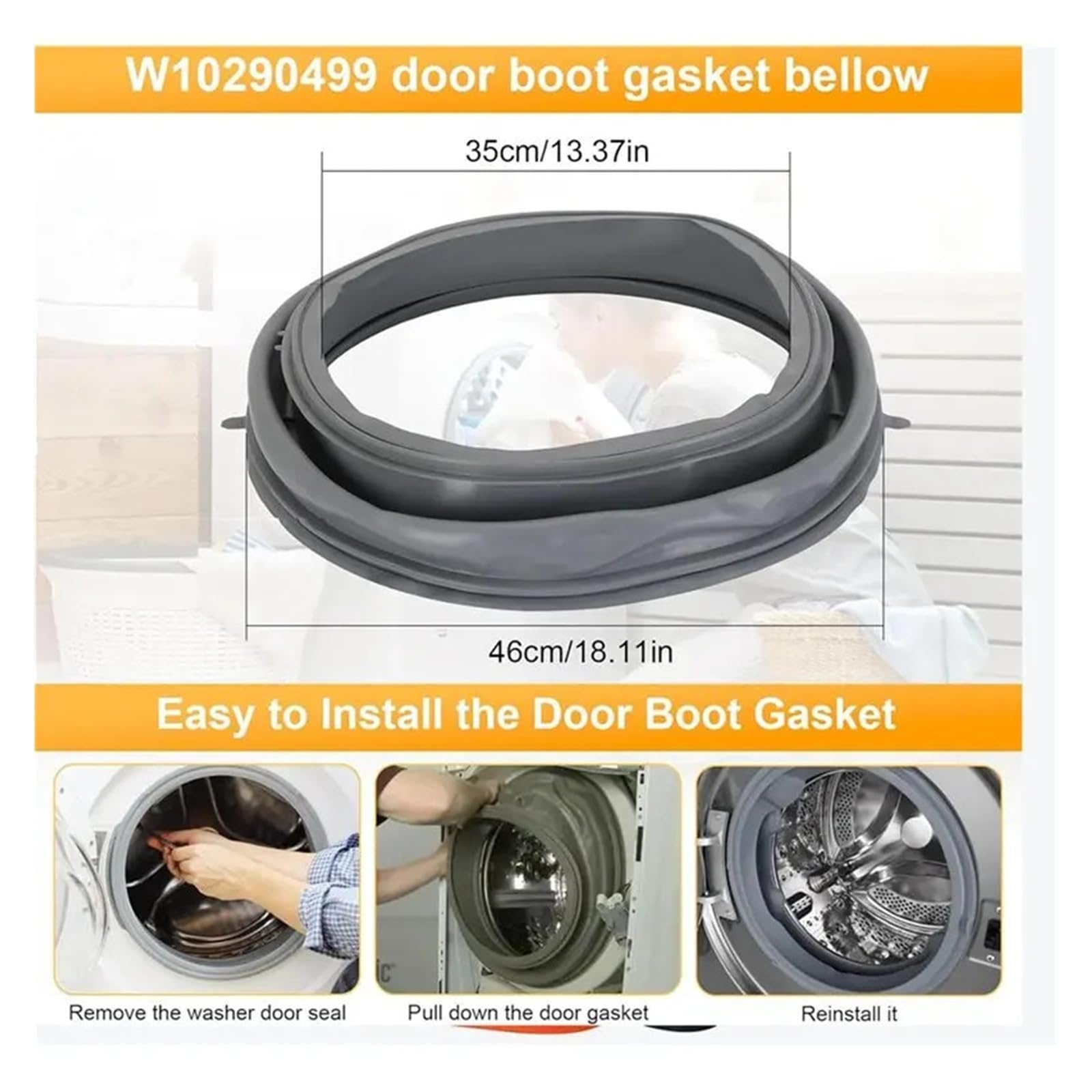 Compatible con Whirlpool, Junta de Puerta WPW10381562 Lavadora | WPW10381562/W10290499 maletero de puerta, junta de arandela, pieza de repuesto