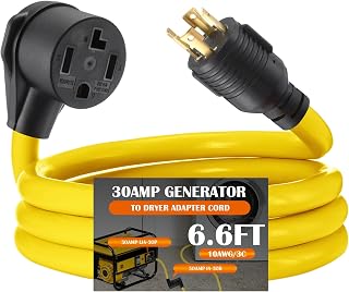 Tellegloww 6.6FT 30A Generator to Dryer Adapter Cord Compatible with NEMA L14-30P to 14-30R, 4-Prong Locking Male to 3-Prong New Dryer Female, 125/250V Heavy-Duty STW 10AWG/4C, ETL Listed
