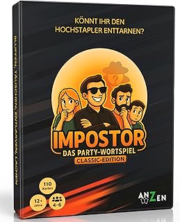 IMPOSTOR - Das Party-Wortspiel - Classic-Edition | Imposter Kartenspiel inkl. Hilfsbegriff | Könnt ihr den Hochstapler enttarnen? | Lustiges Kartenspiel für Familie & Freunde ab 10 Jahren | Geschenk-e